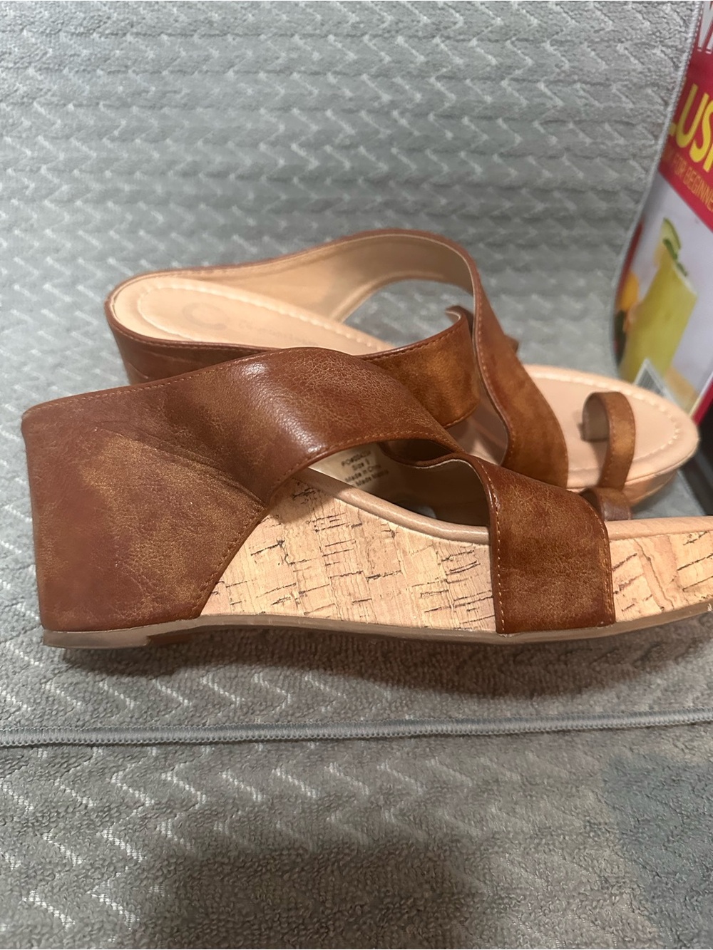 Cross-Strap Toe-Loop Slide Sandals in Brown